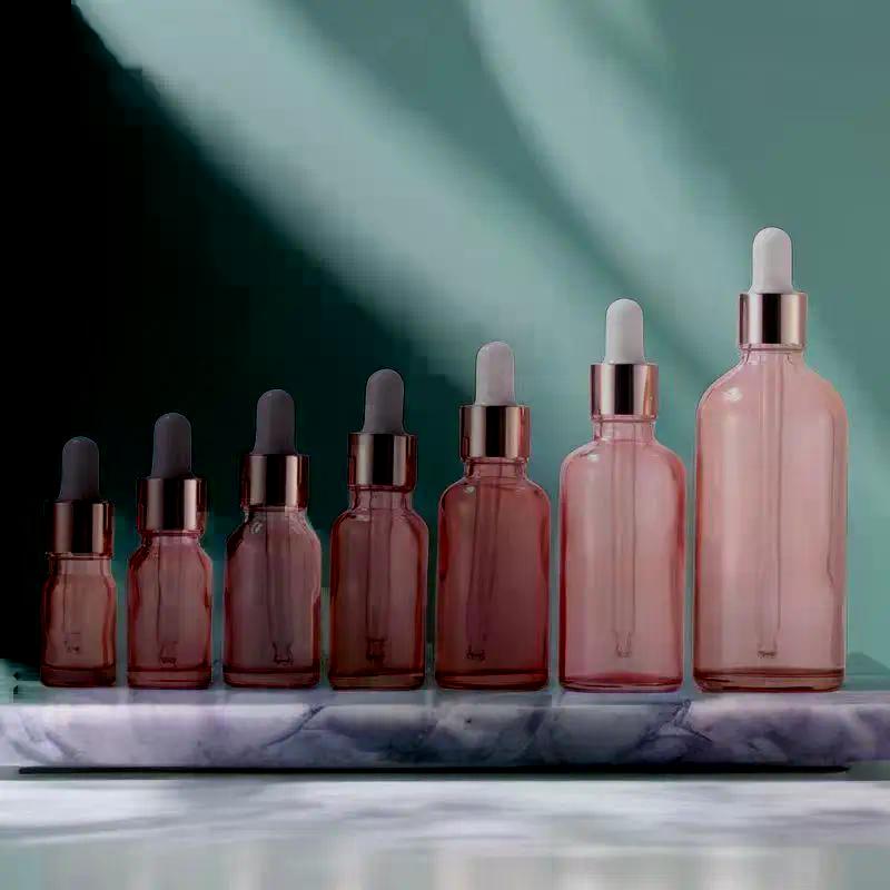 Dropper Bottles Refillable 5-100ML Rose Gold Lid Cosmetic Container Glass Aromatherapy Liquid For Essential Massage Oil Pipette
