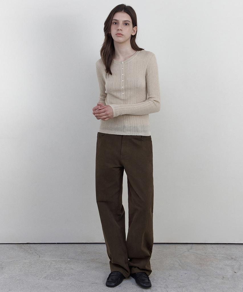 WEDNESDAYOASISFORWOMEN Vero Ribbed Henley Neck Knit_Light Beige(Wcb6Kn115)
