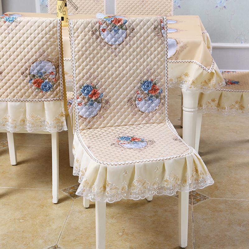 Blue One-piece Chair Cover Table Cloth Dining Chairs Mat Seat Cushion Anti-skid  Lace Chair Cushion Dustproof Cloth Wedding Party Home Decoration