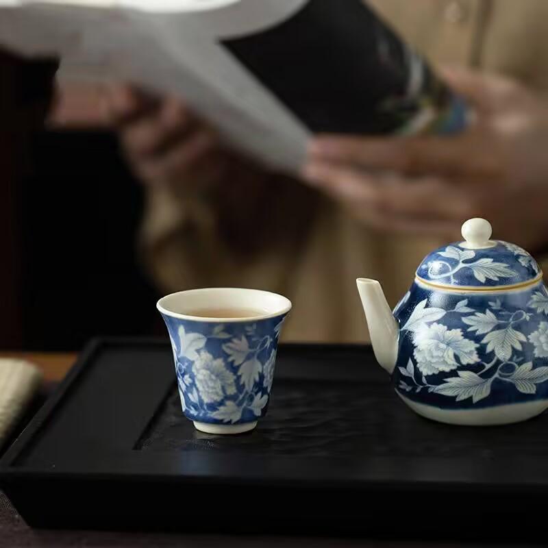 Soda Glaze Antique Yuan Blue And White Tea Cup Kung Fu Tea Set Tea Cup Household Single Coarse Pottery Incense Cup Drinking Tea Cup
