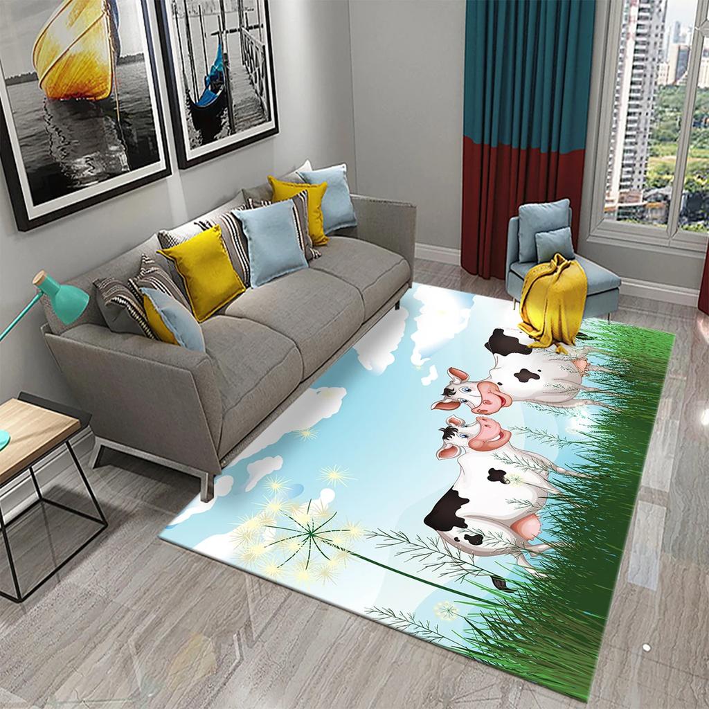 Milchkuhmuster Teppich Kawaii Bauernhoftier Teppich Ochse Fußmatte Rechteck Bereichsteppiche für Erwachsene Yogamatte Wohnzimmerdeko Fußmatte