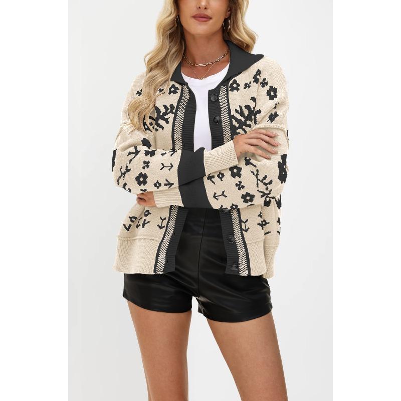 VEZFAA Moda feminina casual outono inverno manga comprida gola polo suéteres