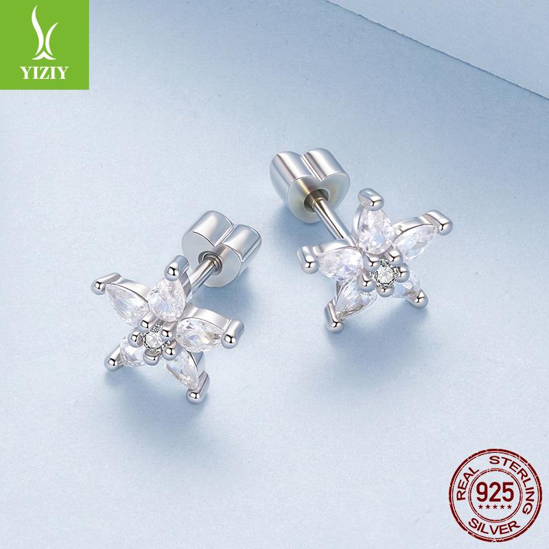 Funkelnde Zirkon-Blumen-Ohrstecker Damen Exquisite Blume S925 Sterlingsilber Gewinde-Ohrstecker
