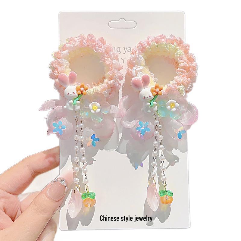 Girls' Hanfu Hair Ties - Sweet Ancient Style with Flower, Butterfly, and Tassel Ribbon Accents