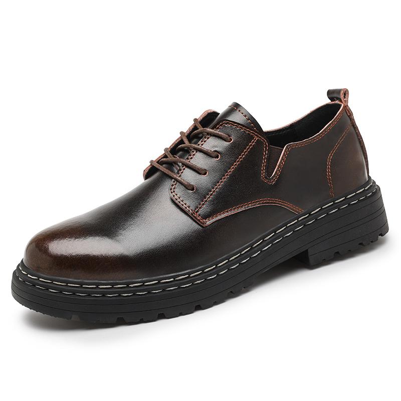British Style Outdoor Lace Up Oxford Shoes Work Shoes Leather Fashion Thick Soled Round Toe Casual Luxury Brand Walking Shoes