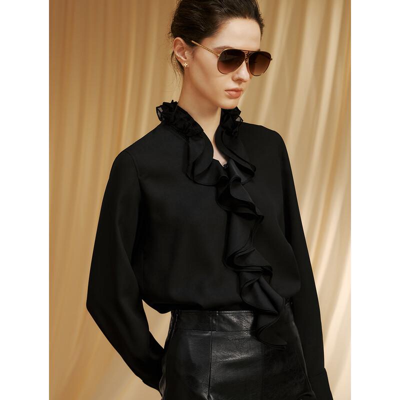 Giovanni Valentino Women's Elegant Ruffled V-Neck Chiffon Blouse