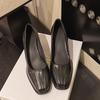 Square head high heels women's spring 2025 new design pleated versatile soft leather light mouth thick heel single shoes