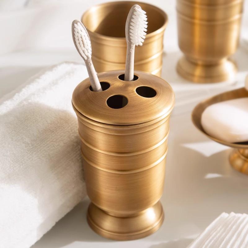American Gold Copper Bathroom Toiletries Mouthwash Cup Toothbrush Holder Pump Soap Dispenser Modern Metal Shampoo Refill Bottle