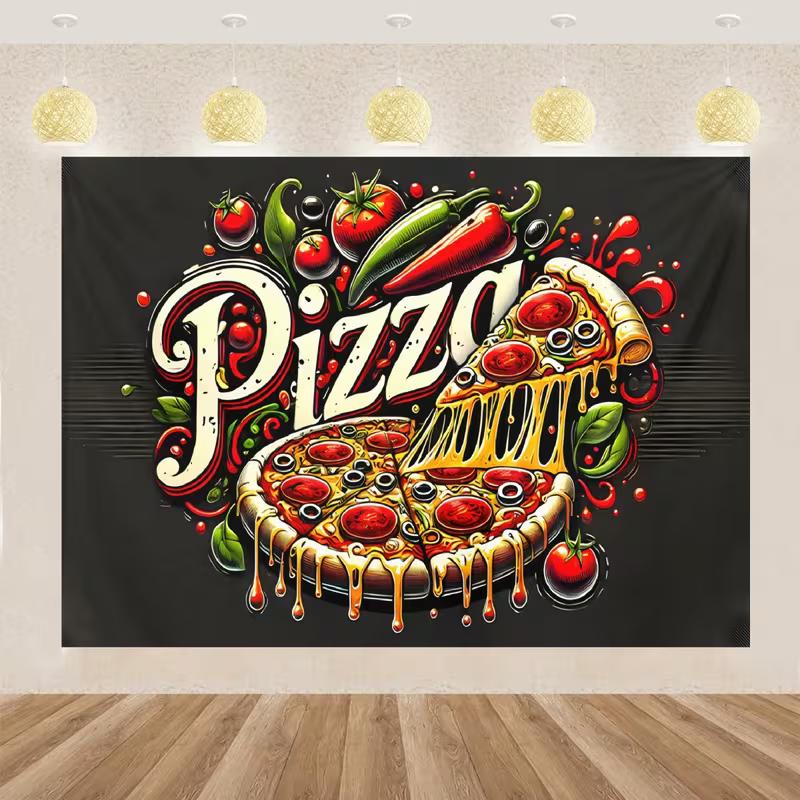 2D Colorful Pizza Graffiti Backdrop Kitchen Restaurant Banner