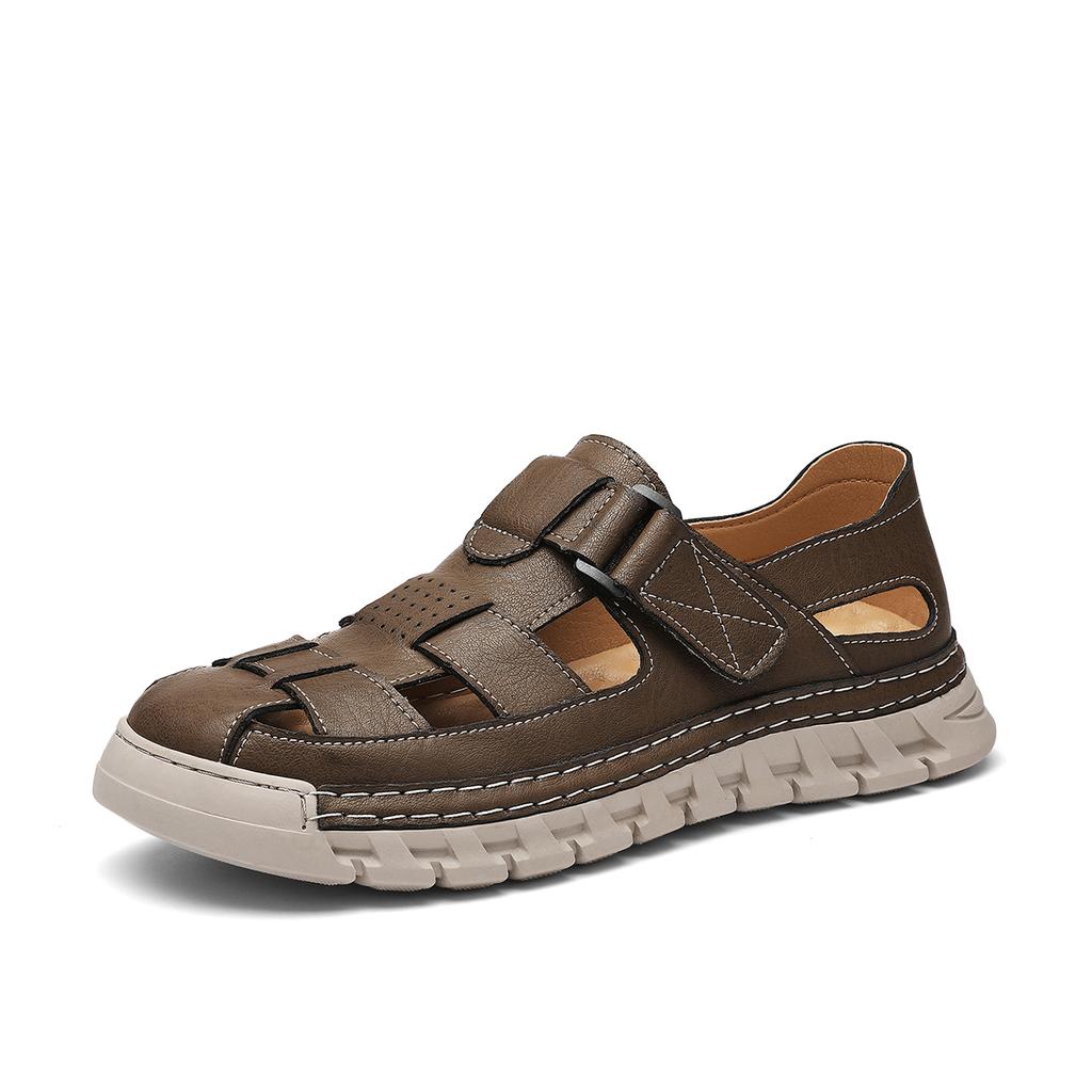 Summer Men's Genuine Leather Sandals Hollow Casual Shoes Beach Sandals