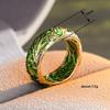 Huitan Fresh Style Women Ring Green Enamel Elegant Gold Color Wedding Party Trendy Accessories Luxury Lady Metal Jewelry Gift