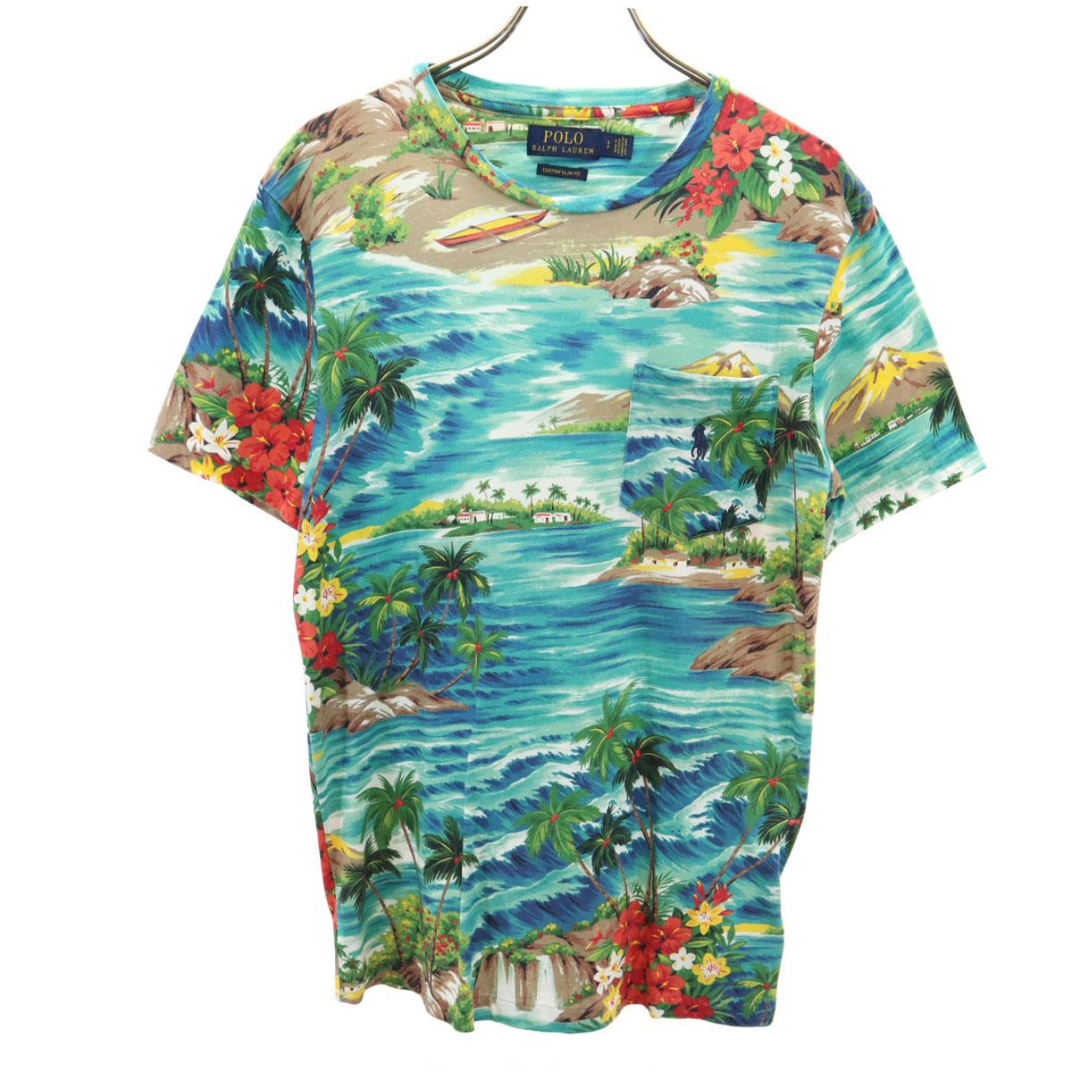 

POLO RALPH LAUREN Футболка с коротким рукавом и тропическим узором, приталенного кроя, S, мужская, б/у