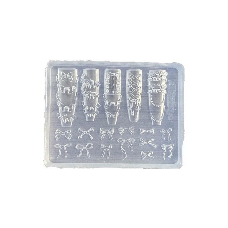 1Pcs Cute Bowknot Ribbon 3D Carving Template Elegant Bow Silicone Nail Art Molds Gel Printing Stencils Japanese Nail Accessory