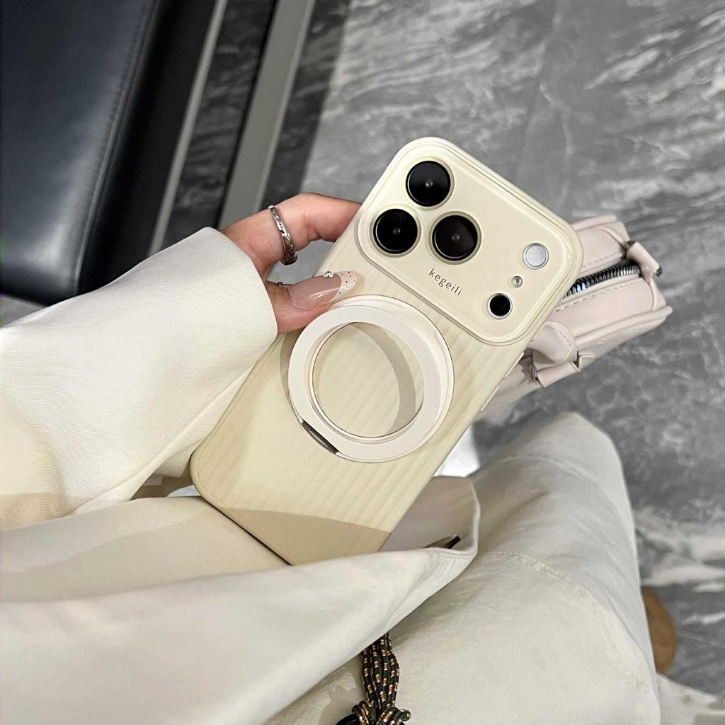 Applicable to iPhone17PROMAX silicone rotating magnetic bracket mobile phone case Apple 16 corrugated stripe large window