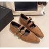 Fashion Vintage Design Pointed End Women Flats Shoes Fashion Double Row Belt Buckle Shoes Ladies Outdoor Mary Jane Shoes Zapatos Mujer