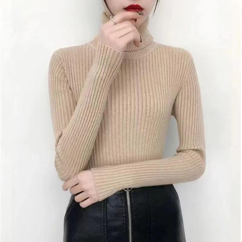 Корейская мода теплый вязаный свитер женский новый элегантный водолазка мягкий ретро-пуловеры дизайн базовые однотонные джемперы осень зима S хаки 1974₽