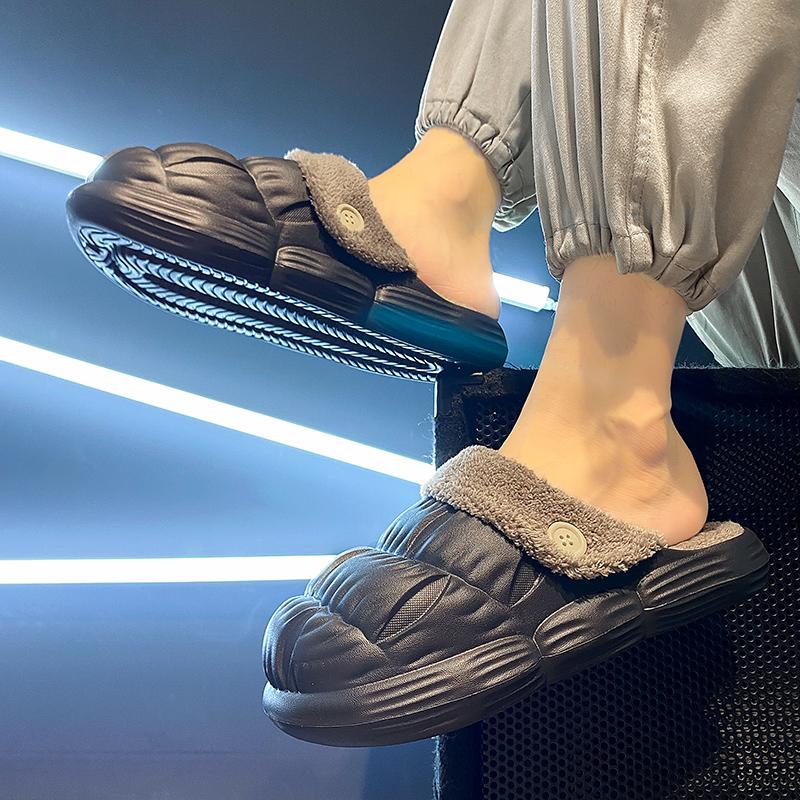 2025 Newest Waterproof Cotton Slippers Men Winter Warm Shoes Thick Sole Anti-slip Couples Indoor Street Slipper Unisex