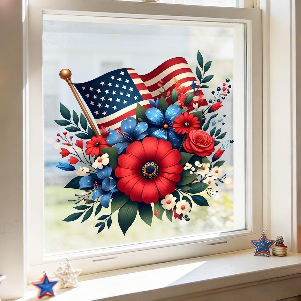 Creative American Flag Flower Bedroom Balcony French Window Decorative Sticker