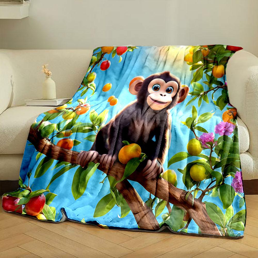 Cheerful Monkey in Fruit Tree Branches print blanket soft and cozy perfect for the living room bed sofa or a nap,gift