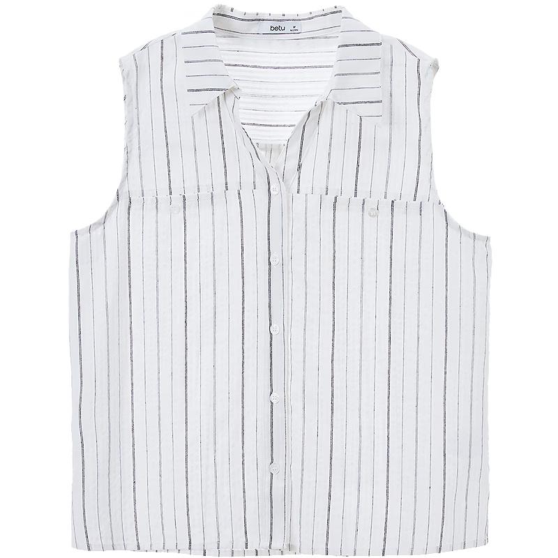 

Betu Women s Striped Sleeveless Lapel Top M