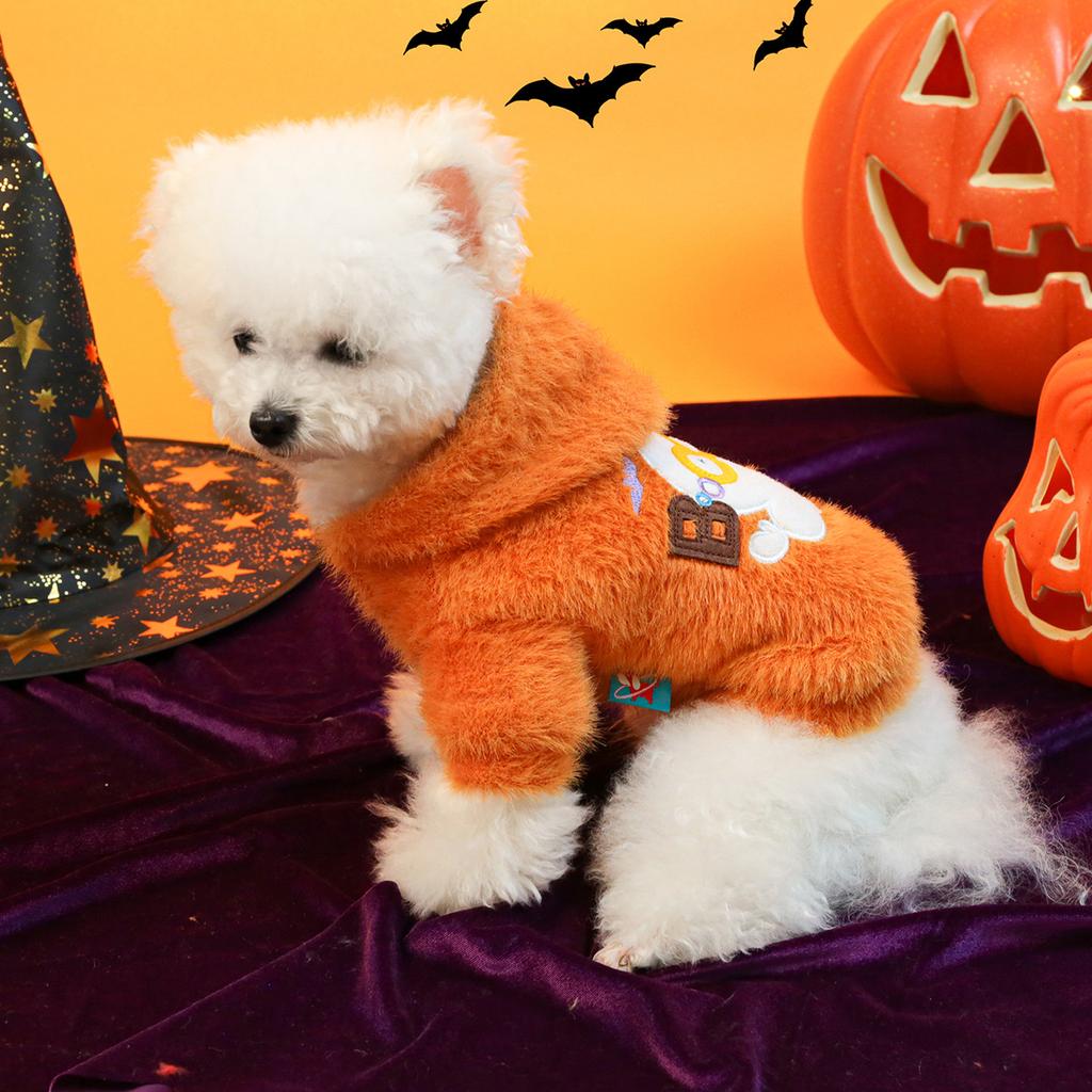 Haustier-Kapuzenpullover, orange, Plüschjacke, Hunde-/Katzen-Geister-Sweatshirt, Hundekleidung für kleine Hunde, Hoodie, Welpenkleidung