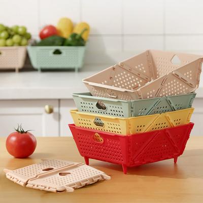 מסננת רב-תכליתית מתקפלת, סל אחסון וסינון, בדרגת מזון, ללא BPA, ניקוז עצמי, ניתן לערום, סל לפירות וירקות