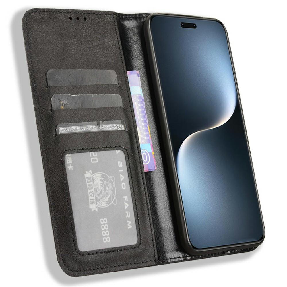 

For Honor Magic7 Pro 5G Leather Case Wallet Stand Retro Texture Phone Cover Black