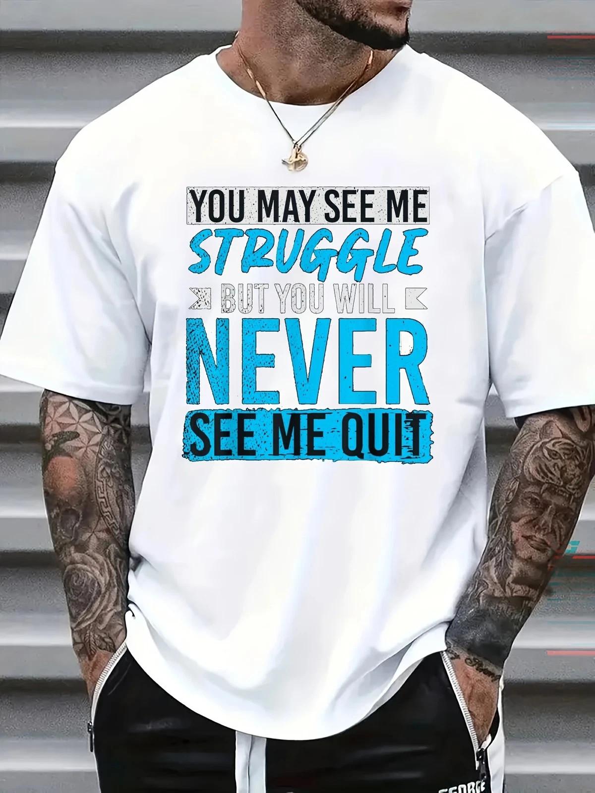 Men s Never Give Up Graphic T-Shirt Casual Crew Neck Motivational Tee Unisex T-Shirt S