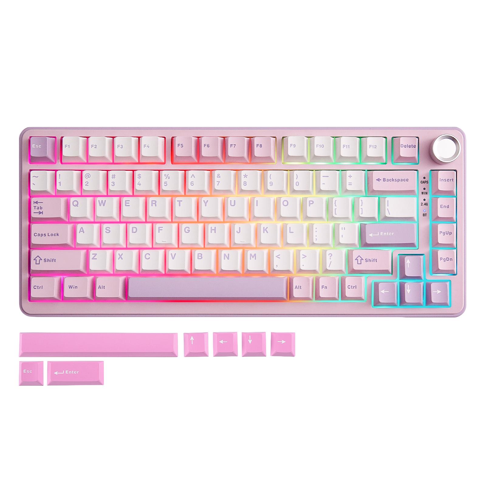 

YUNZII B75 PRO 82-Key Wireless Mechanical Gaming Keyboard, Gasket Hot Swap Custom RGB 75% BT/Type-C/2.4G Creamy Knob Keyboard Cocoa Cream V2 фіолетовий