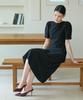 Bye Bye Seop Boat Neck Puff Long Dress Black [T43]