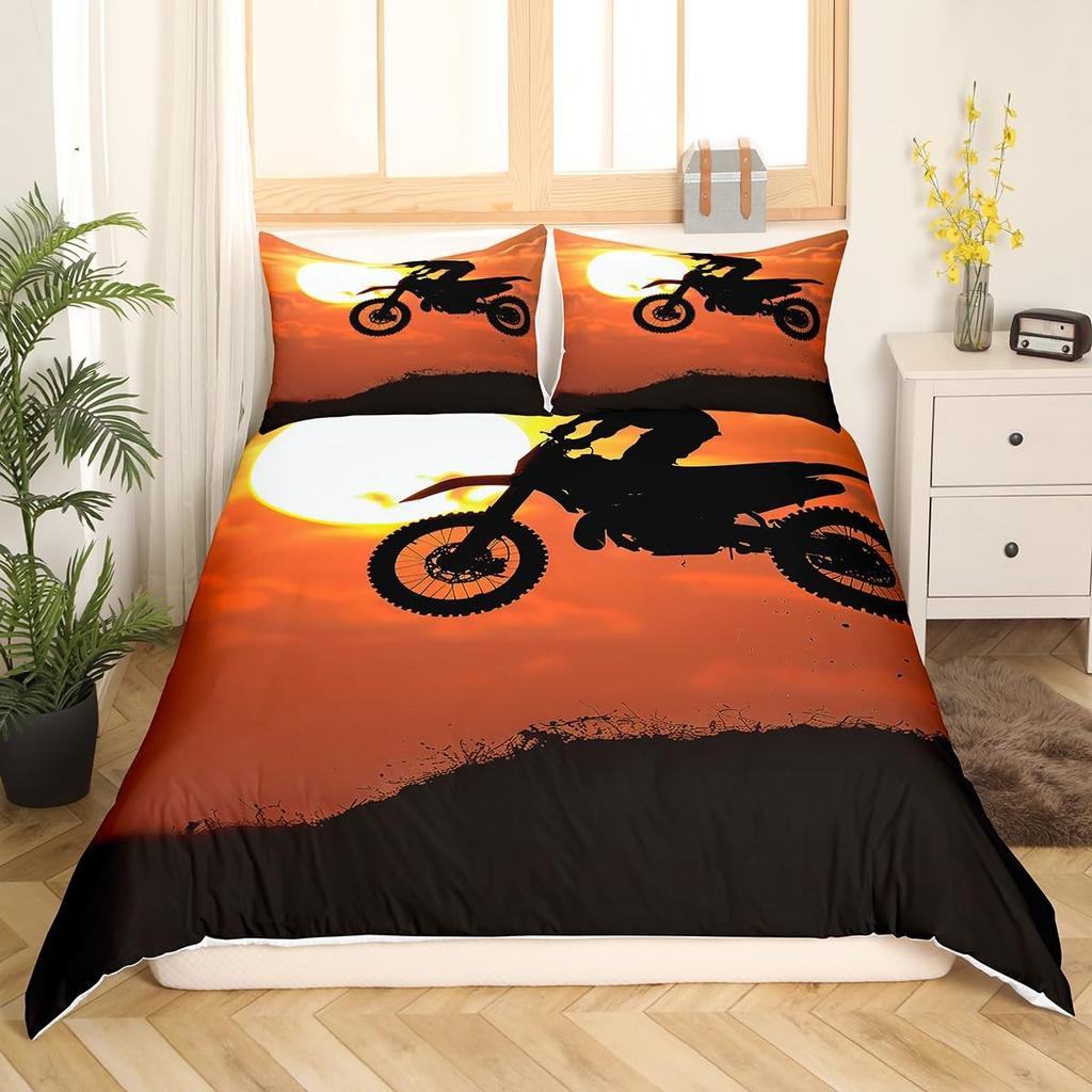 Dirt Bike Dynetrekk Twin Motocross Rider Dynetrekk Extreme Sports Sengesett Kult Motorsykkel Sengesett for Gutter Voksne