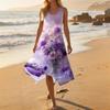 Women's Casual Sleeveless Floral Print Dress Round Neck Asymmetric Hem Mid-Length Summer Dress Lightweight Comfortable