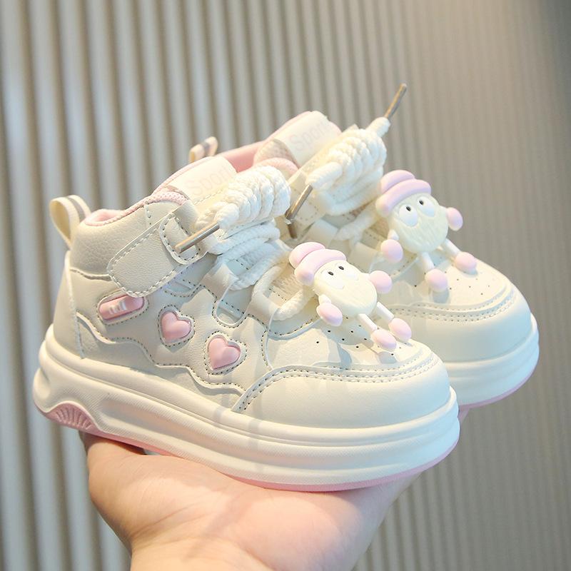 Children's Sports Shoes 2025 Spring and Autumn Girls Little White Shoes Cartoon High-top Boys Casual Board Shoes Soft-soled Baby Shoes Single