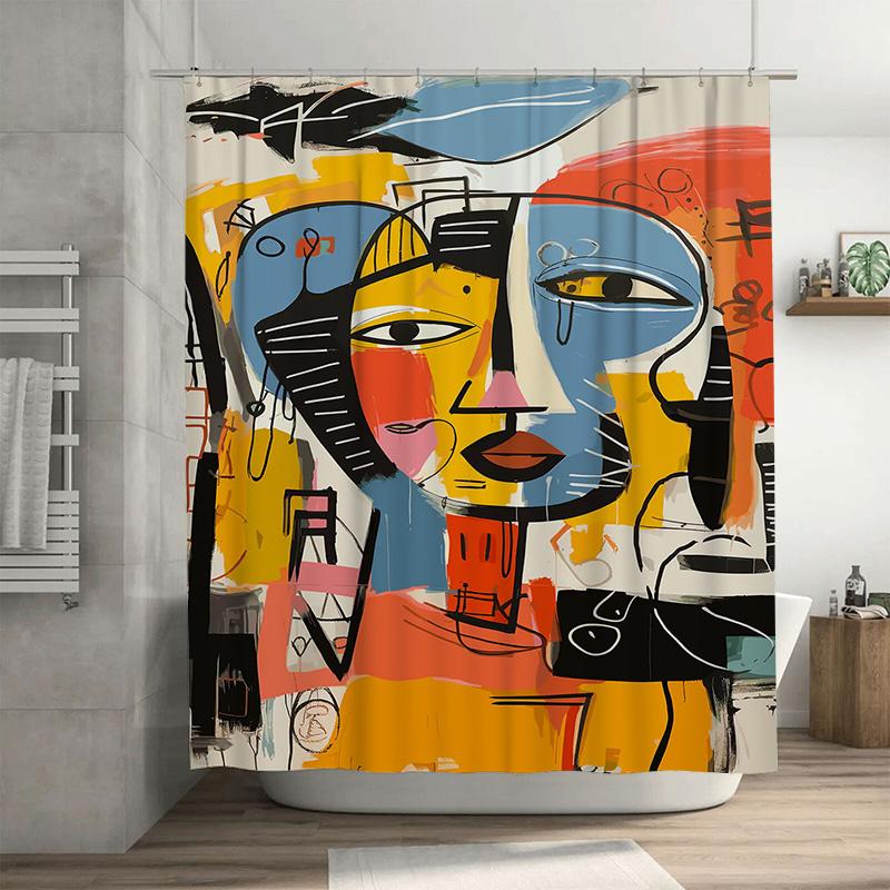 

Colorful Abstract Shower Curtain Set Modern Artistic Bathroom Decor for Home Kitchen or Bath Tub with 3D Printing Design Pink Re 90x180cm