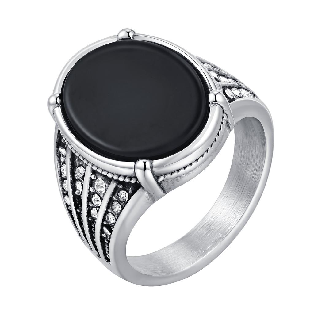 Vnox Rock Punk Stijlvolle Roestvrijstalen Ringen voor Mannen, Onyx Steen Zwart Glas Optie Ring, Feest Bruiloft Mode Sieraden Cadeau Nieuw