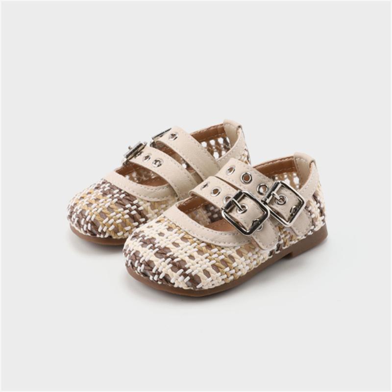 

New Summer Baby Shoes For Girls Color-blocked Breathable Toddler Kids Sandals Soft Sole Fashion Sneakers 22 бежевый