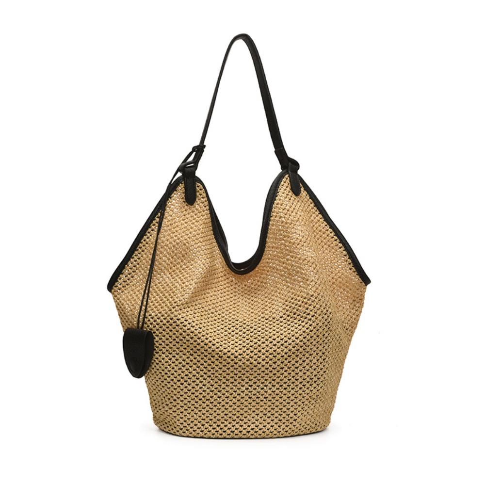 Parent Shoulder Bag Straw Woven Bag Tote Bagwith Sunglasses Clip Hollow Shoulder Bag  Travel