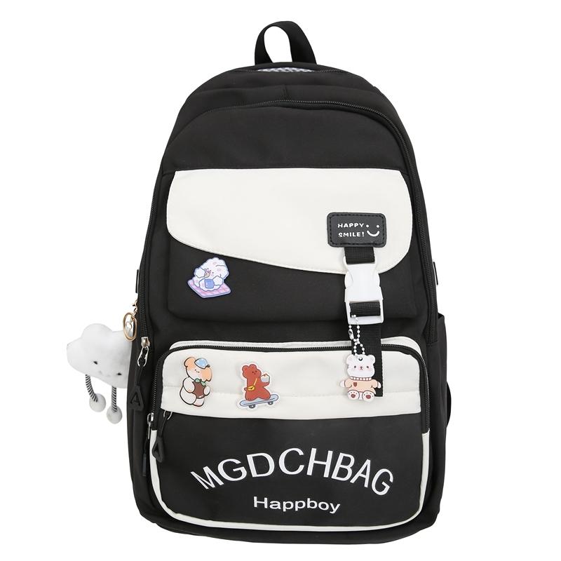 Women Contrast Color Large Capacity Schoolbag Letter Print Backpack for Middle School Students