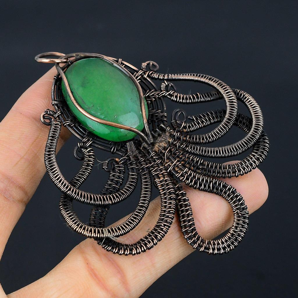 Emerald Pendant, 999 Copper Wire Wrapped Pendant Gemstone Jewelry, Handmade Pendant Amazing Jewelry, Gift For Her