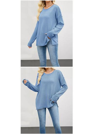 2026 European & American Women's Solid Color Knit Pullover - Autumn/Winter Loose Fit, Round Neck Sweater.