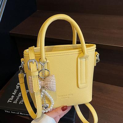 Spring and Summer Solid Color Simple High Quality Lychee Pattern Handheld Bucket Bag Women's Fashion Versatile Commuter Crossbody Bag
