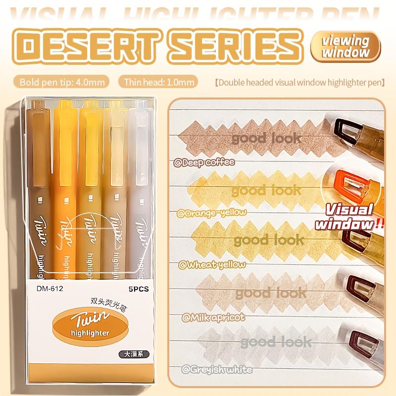 5-Pack Dual-Tip Highlighters with Viewing Window, Suitable for Eye-Friendly Colored Highlighters, Fluorescent Markers, Marking Pens, Highlighting Pens