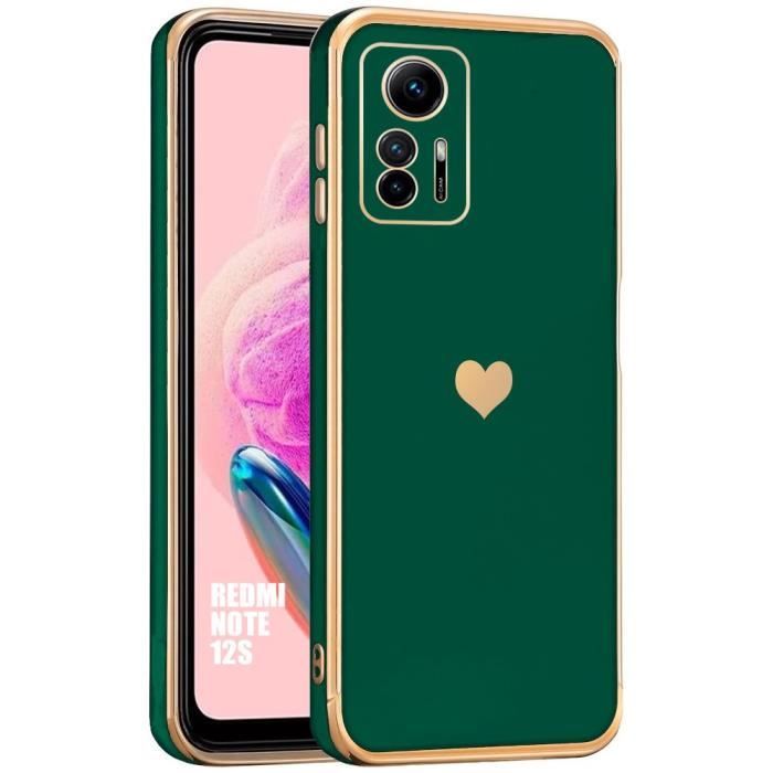 Coque pour Xiaomi Redmi Note 12S - Antichoc - Silicone Hybride - Motif Cœur - Vert Nuit - Chic