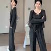 Korean Simple and Gentle Style Solid Color Cardigan Wide-leg Pants Three-piece Women's Autumn and Winter Foreign Style Age-reducing Leisure Sports