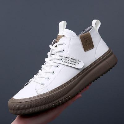 Herren Britischer Stil Weiße Leder Schnürung Mittelhohe Freizeitschuhe
