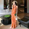 High-end Printing Neck-hanging Thin Dress High-end Design Lazy Women's Summer Vacation Dress Beach Dress