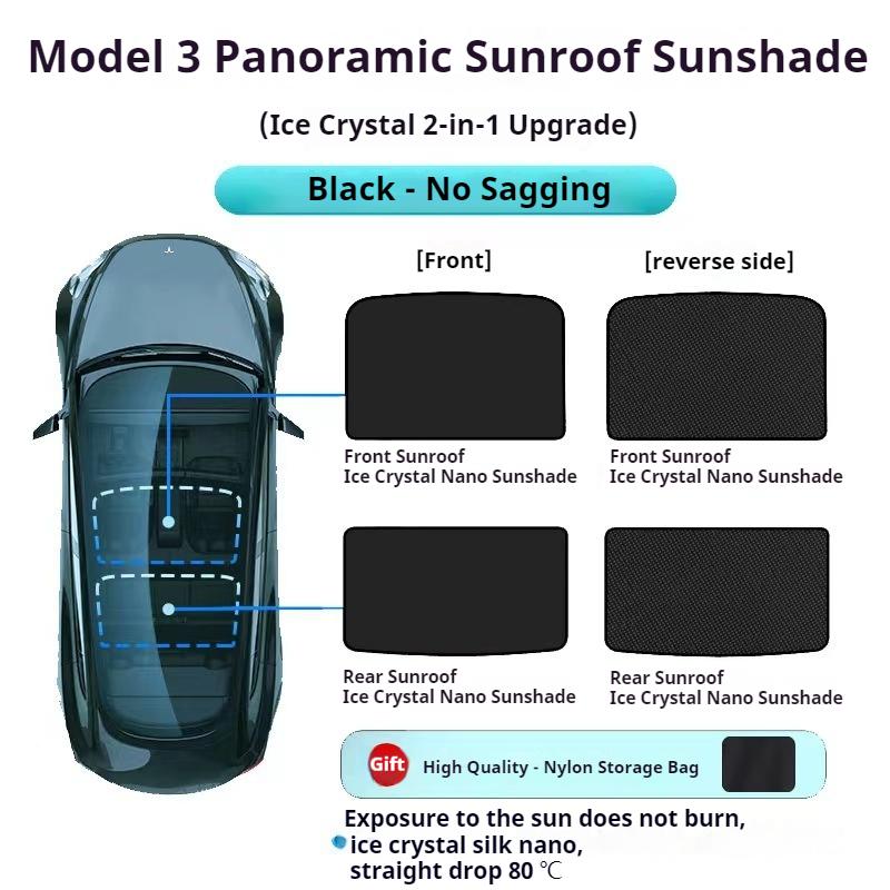 For Tesla Model 3/Y Model 3 Highland Model Y Juniper 2025+ Ice Cloth Buckle Glass Roof Sunshade Car Front Rear Sunroof Skylight