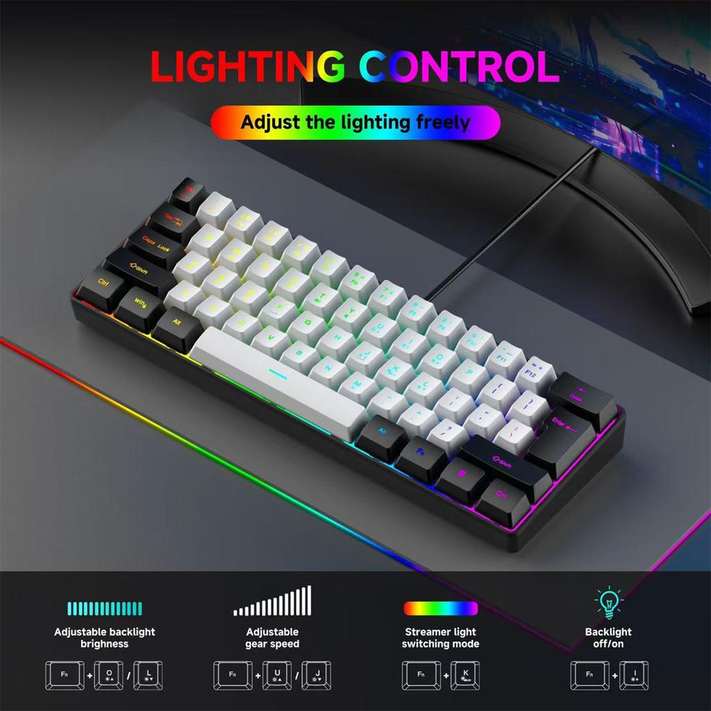 2025 New Mini 60% Compact Wired Keyboard 61 Keys RGB Backlight Membrane Keyboard For Windows PC Office Laptop Computer