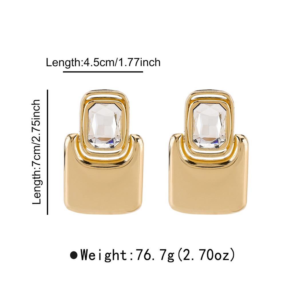 Heavy Industry Exaggerated Mirror Alloy Square Rhinestone Earrings Light Luxury Design Unique High-end Earrings
