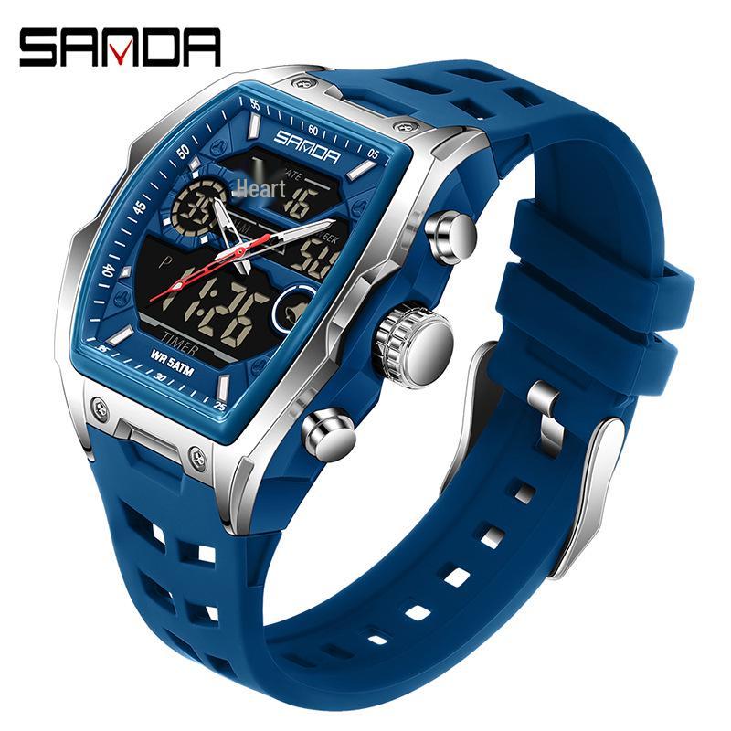 Sanda Temu Trendy Barrel Shape Dual Display Student Waterproof Electronic Watch